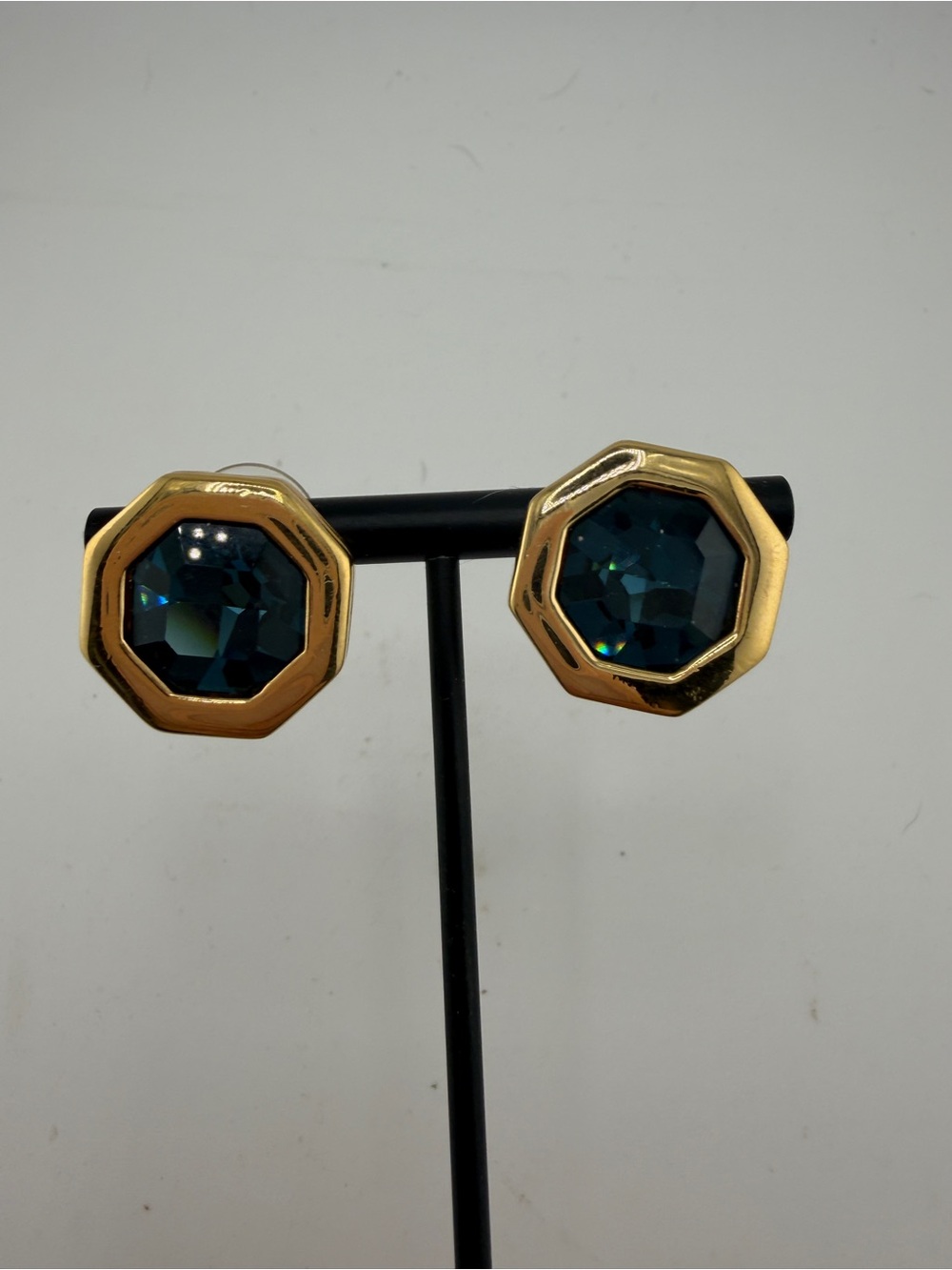 Vintage Swarovski SAL Gold-Tone Post Earrings with Deep Teal Crystals
